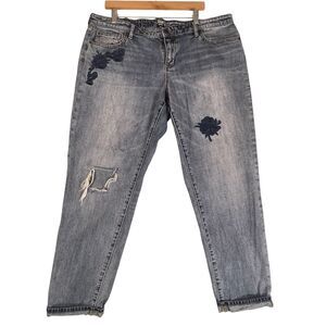 Gap Sexy Boyfriend Fit Embroidered Floral Jeans SIZE 18 Womens Pants Rose Boho